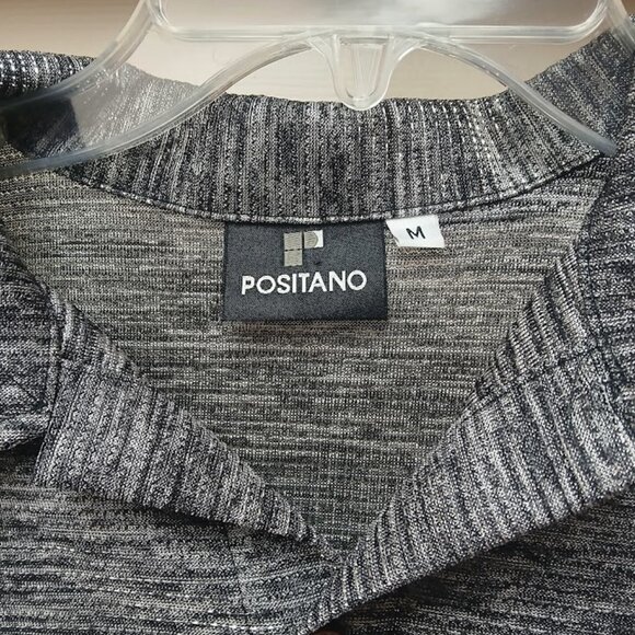 Positano Vintage Men's Silver Black Shiny Disco Buttondown Shirt Size Medium - Picture 3 of 11